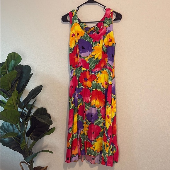 Vintage Made in USA Floral Sleeveless Dress - Multicolor - Picture 1 of 5